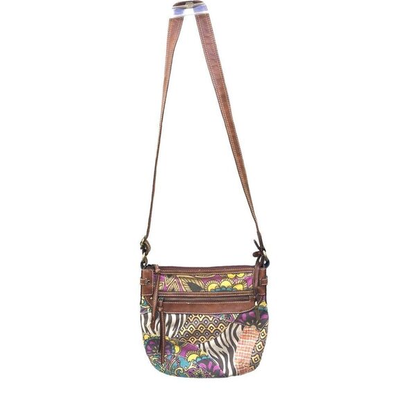 Vintage Graphic Fossil Cotton Leather Boho Hippie Bag - Picture 1 of 11